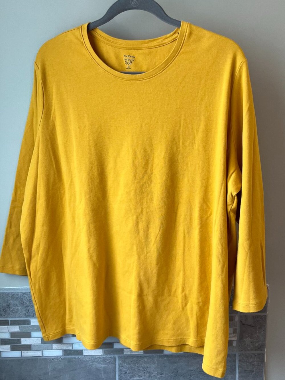 Kim Rogers Perfectly Soft 3/4 Sleeve Crewneck Shirt Women's Size 2X Harvest Gold